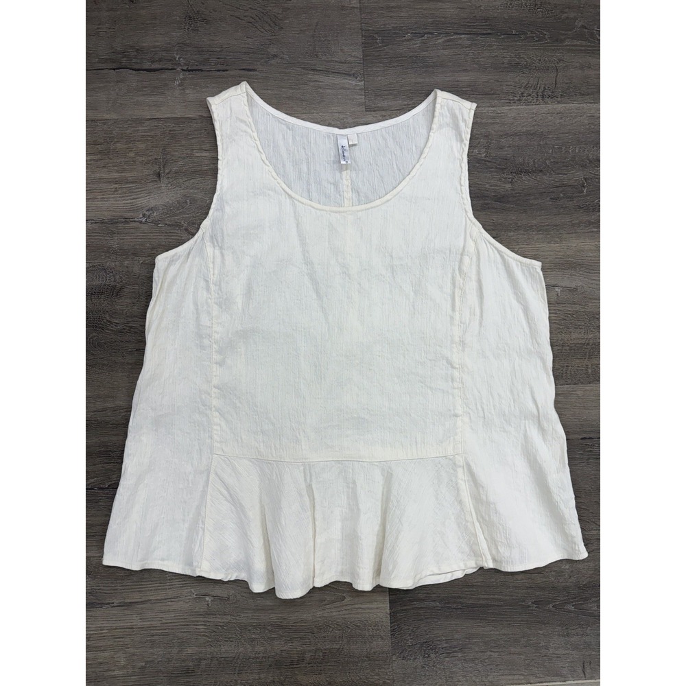 Kleen Women's Silk Linen Sleeveless Peplum Tank Top Blouse Krinkle Ivory Size L